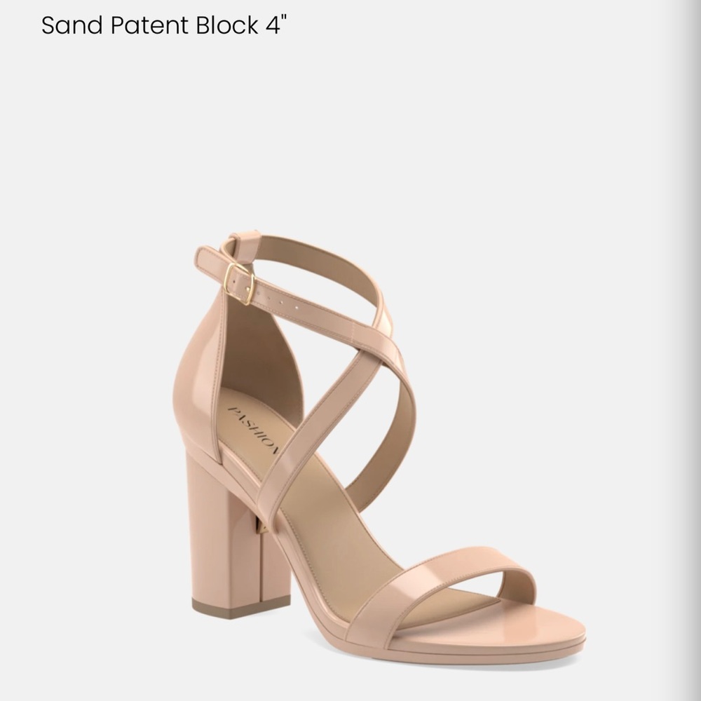 Pashion The Sandal - Sand Patent 4” Block Heels